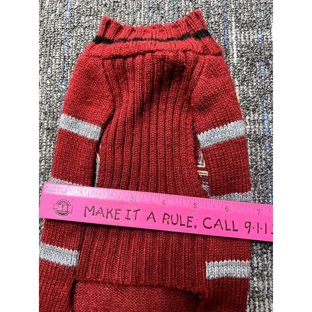 Personalized Dog Named‎ COCO Sweater Lazy Bone Dog Maroon Gray Stripe Size Small